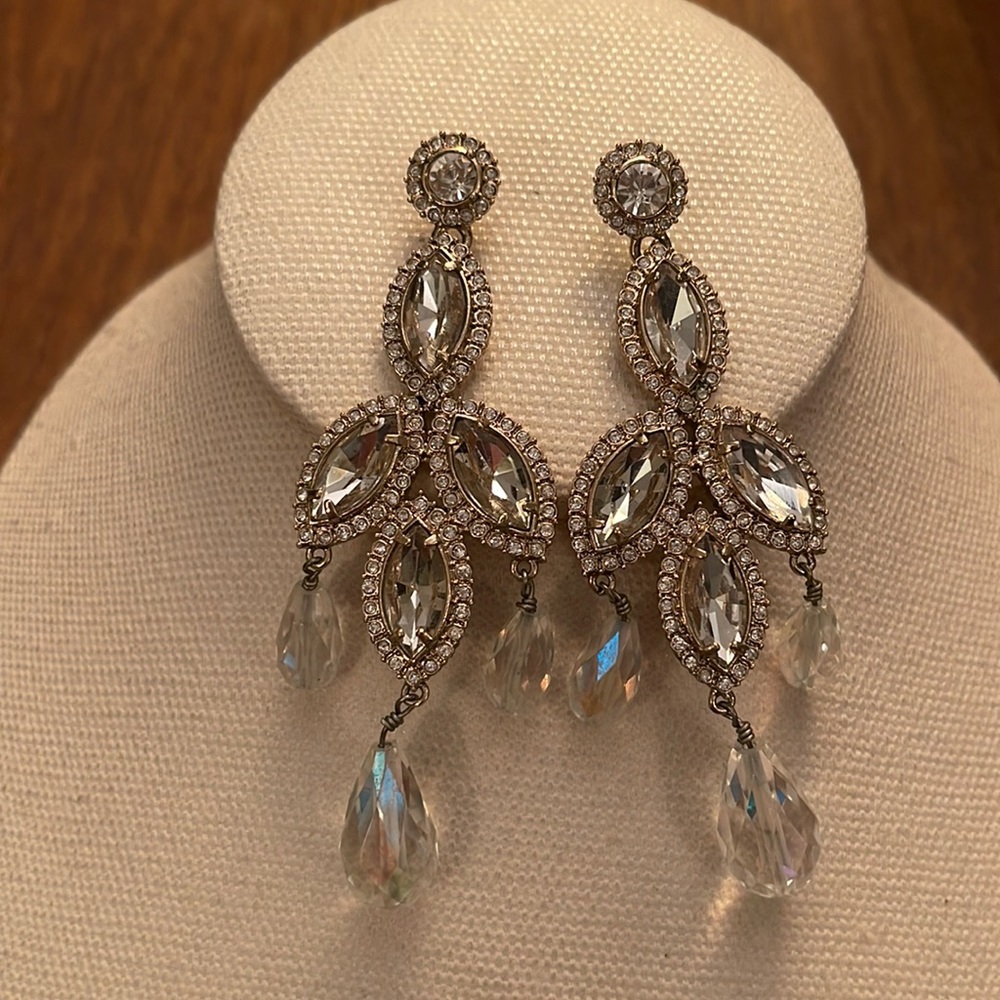 Gold/Iridescent Crystal/Crystal Post Dangle Earrings